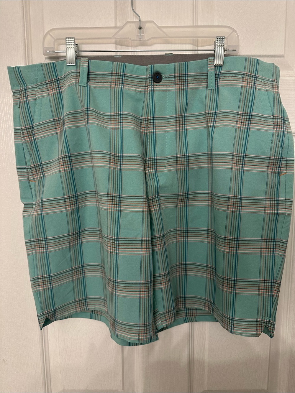 Tommy Bahama Teal Plaid Flat-Front Golf Shorts